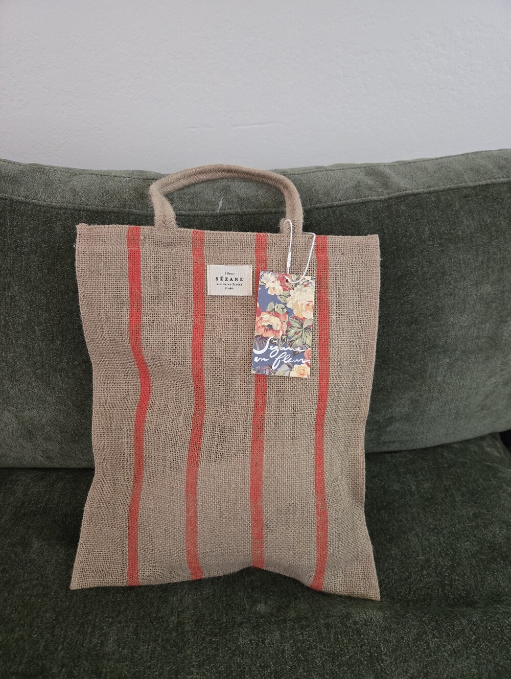 Sézane Striped Jute Tote in Natural and Red